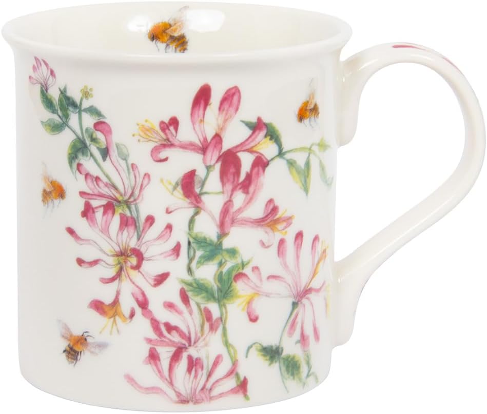 Lesser & Pavey British Designed Coffee Mug | Ceramic Coffee Mugs for Home or Work | Large Mugs for Hot Drinks | Bee Tanical Honeysuckle Tea and Coffee Cups - Sarah Boddy