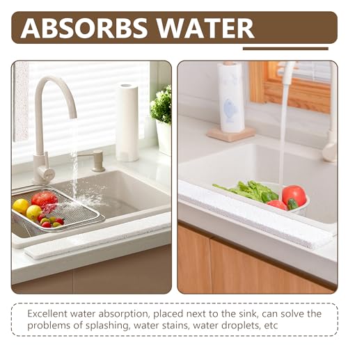 Image of Kitchen Sink Water Splash Guard, Kitchen Sponges Absorbent Faucet Mat, Heavy Duty Scrub Sponges, Suitable for Cleaning Kitchen and Bathroom Countertops, Super Absorbent (White, 23.23 inchx2.76 inch)