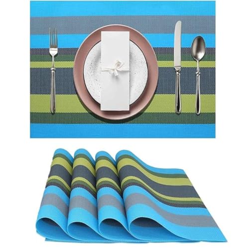 Image of Potency Table Mats Set of 6, Woven Placemats for Dining Table, Heat-Resistant, Anti-Skid, Washable PVC Table Mats, Vinyl Placemats for Dining, Kitchen & Restaurant Table (I Multistripe Blue)