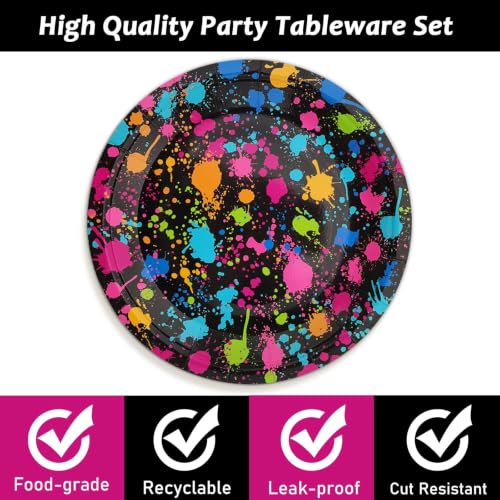 Image of gisgfim 48 Pcs Neon Plates Glow Birthday Party Supplies Disposable Paper Dessert Plates Tableware Glow in Dark Theme Party Decorations Favors for Colorful Graffiti Birthday Baby Shower
