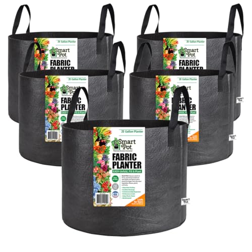 Smart Pot Soft-Sided Fabric Garden Plant Container Aeration Planter Pots, 20 Gallon with Strap Handles, Black, 5 Pack