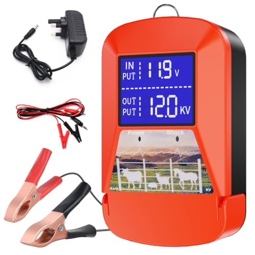 12KV Electric Fence Charger with LED Display 3 Joule Pulse Energy Covering up to 24 KM Waterproof for Home Pastures and Gardens for Farm Animals Pets Poultry Ranches and Gardens