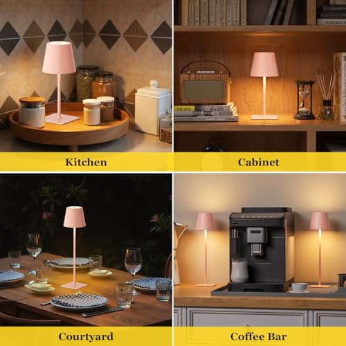 Image of Kakanuo Pink Cordless Rechargeable Table Lamp 5000mAh Battery Operated Lamps, 3 Colors Stepless Dimming Touch Lamp for Living Room, Kitchen Counter, Dining, Outdoor Patio, 2 Pack