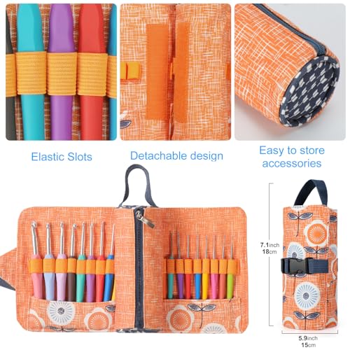 Image of Vodiye 21 Sizes Ergonomic Crochet Hooks Set 0.5-10.0mm with Roll Bag, Soft Grip Crochet Needles for Crocheting Comfort
