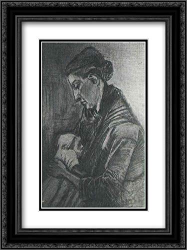 Sien Nursing Baby 18x24 Black Ornate Frame and Double Matted Museum Art Print by Vincent van Gogh