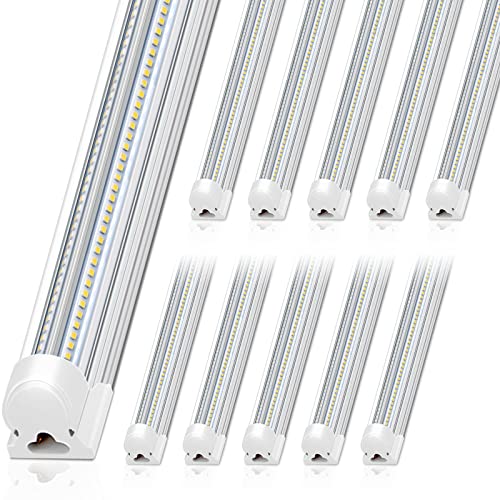 Image of Barrina T8 LED Shop Lights 8FT, 100W 15000LM 5000K, 10 Pack, High Output | 8 Foot for Garage Workshop and Workbench Use, Easy Clip Ceiling Mount, Linkable to 3, V Shape, Aluminum, Clear Cover