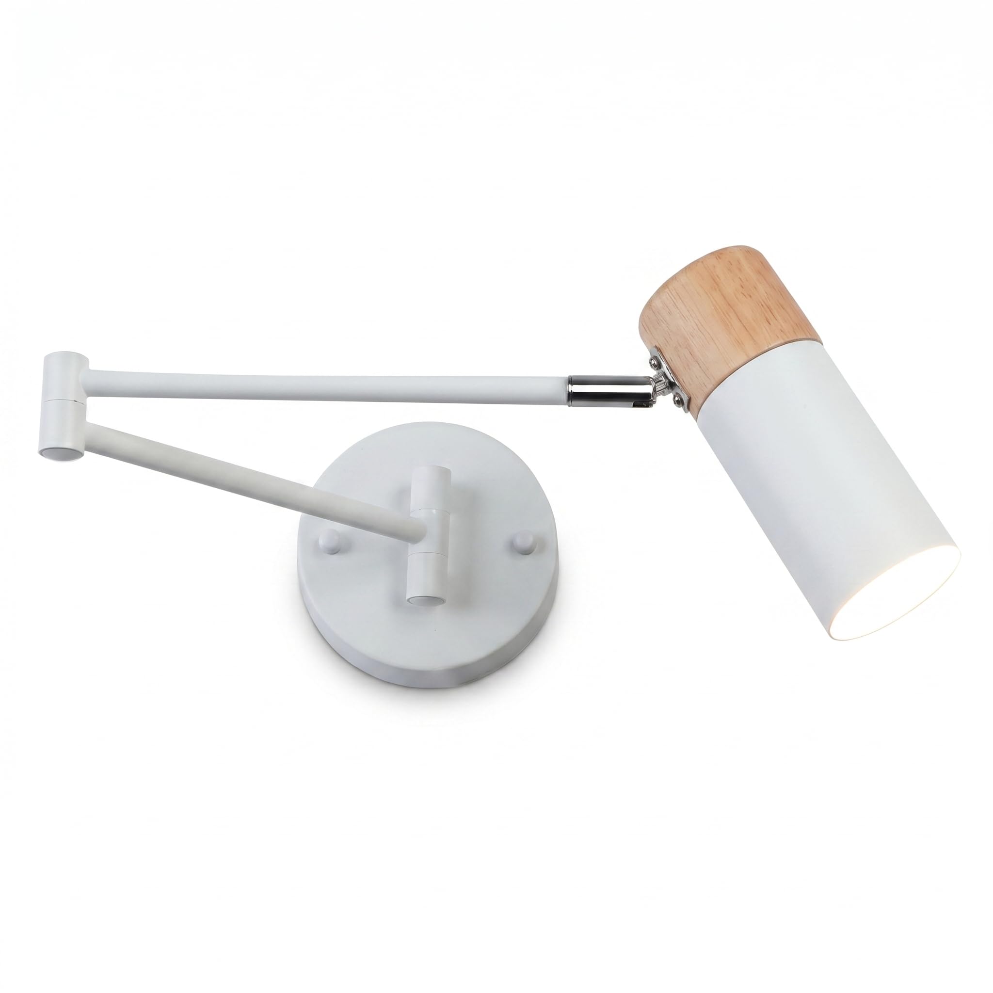BARCELONA LED Applique Murale Extensible LOGAN Bois et Métal Blanc Style Nordique Moderne Vintage Industriel Bras Articulé Tête Rotative 360° Douille E27 G45 Lampe de Lecture Chambre Salon Intérieur
