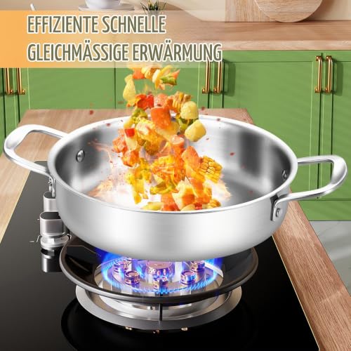 DELARLOCHEF Servierpfanne 24 cm: Dreilagige Edelstahl Pfanne,Tri-ply Stainless Steel Sauteuse,Schmorpfanne mit Deckel,Frying Pan Induction – Ansicht 5