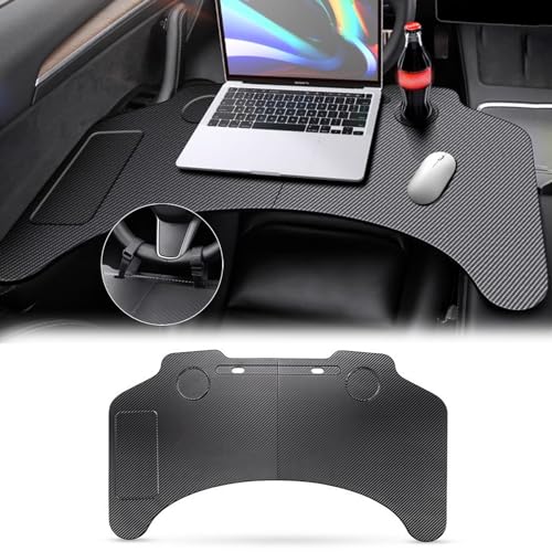 For Tesla Model 3/Y Foldable MultiFunction Car Desk Portable Food Tray Dining Table for Dining and Working In the Car, Can be used as a Car Laptop Desk, Carbon Fiber Tray, Car Travel Table