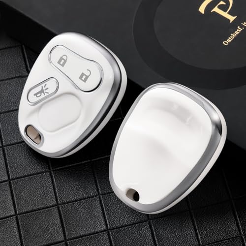 ELOHEI Key Fob Cover for Chevy, Premium Soft Key Fob Case Compatible with 2000-2007 Chevrolet Silverado Avalanche Equinox Suburban S10 Tahoe Trailblazer GMC Envoy Sierra Yukon Buick Rainier(White) - Image 2