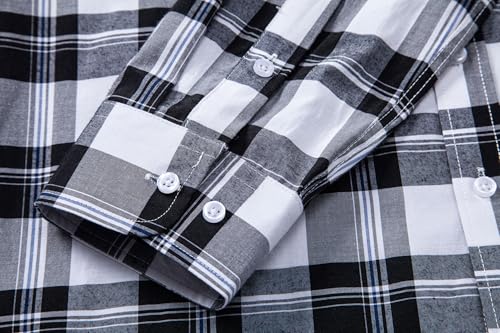 MUSE FATH Mens Long Sleeve Plaid Casual Shirts Soft Button Down with Pocket Black White XL — view 5