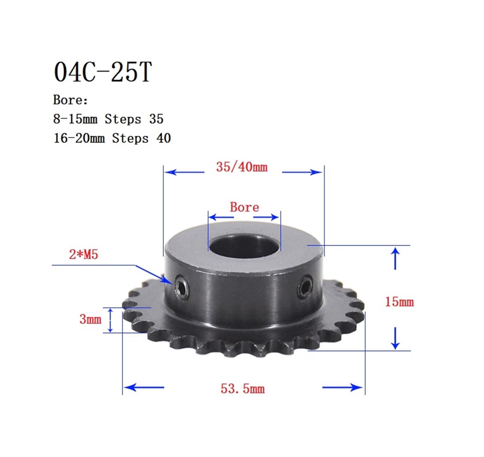 Bevel Gear Pinion Hardware Mechanical 1pcs 04C Chain Gear Steel 25T Teeth Industrial Sprocket Wheel with Top Wire Bore 6-20mm(20mm)