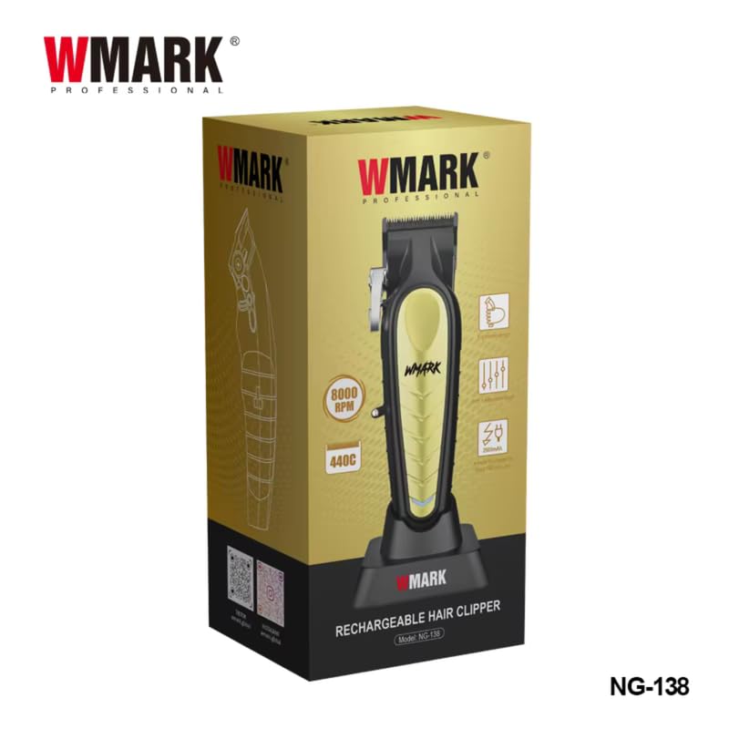 Image of WMARK NG-138 Premium Salon Series 8000-8500RPM 385 Double Ball Motor Zero Gapped Hair Clipper High Precision Fade Blade with DLC Process 2500mAh Battery USB Charging & Stand 180-Min Runtime, Model 1