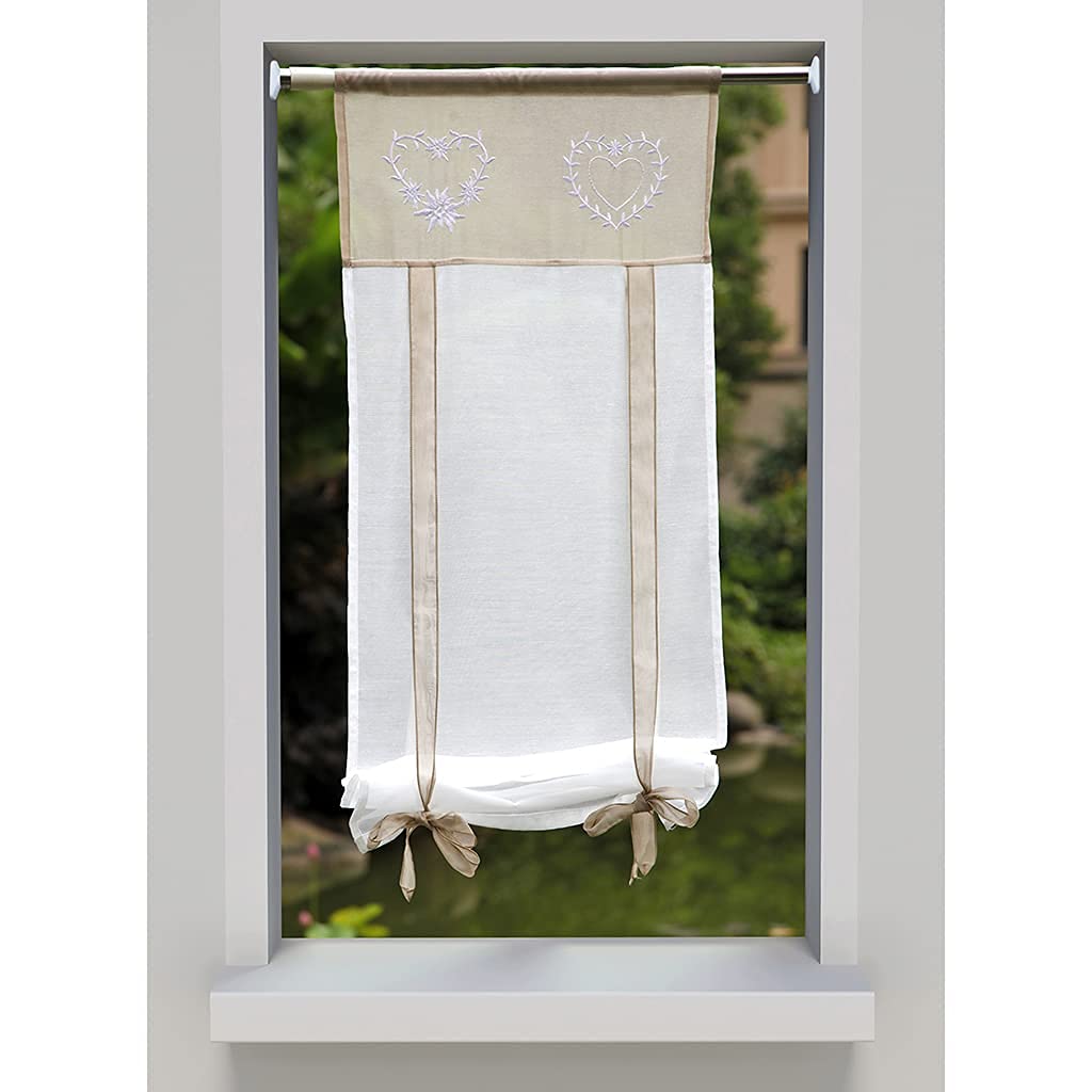 SMITHOOM 1 Panel Cortina Diseño de Corazón Bordado Translúcida Persianas Romano para Cocina Sala de Estar Balcón Baño, Caqui, 45x90cm