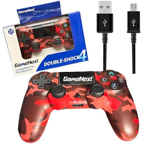GameNext Upgraded Wireless Controller Compatible for PS4 Gamepad Compatible with PS4/Pro/Slim/Windows PC, Joystick for PS-4 with Touchpad/Stereo Headphone (Camouflage Red) Cover