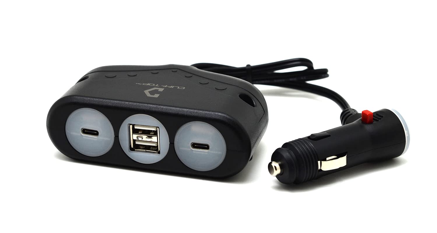 Cargador de coche USB C Cliff Top de 53W con 4 puertos y botón de apagado 4