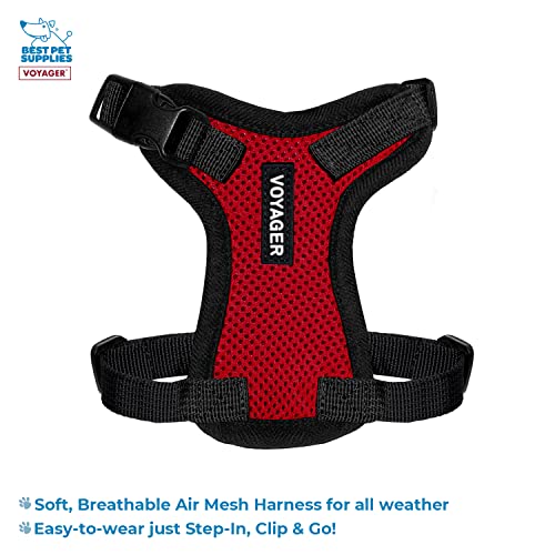 Image of Best Pet Supplies Voyager Step-in Lock Pet Harness w Reflective Pet Leash Combo Set with Neoprene Handle 5ft - Supports Small, Medium and Large Breed Puppies /Cats - Red /Black Trim Set, XXS
