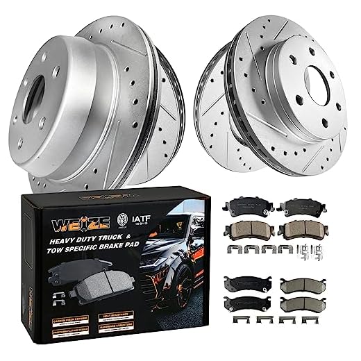 WEIZE Front and Rear Truck & Tow Brake Rotors Pads Kit, Carbon Fiber Ceramic Pads + Drilled Brake Discs, Fit for Chevy Silverado 1500/GMC Sierra 1999-2006, Only for Single Piston Rear Calipers