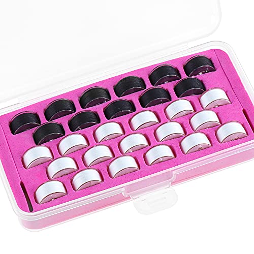 New brothread 28pcs 17Blanc+11Noir 60S/2 (90WT) pré-remplie fil de canette Plastique Taille A SA156 pour machine à broder et à coudre DIY fil à broder fil à coudre Cover