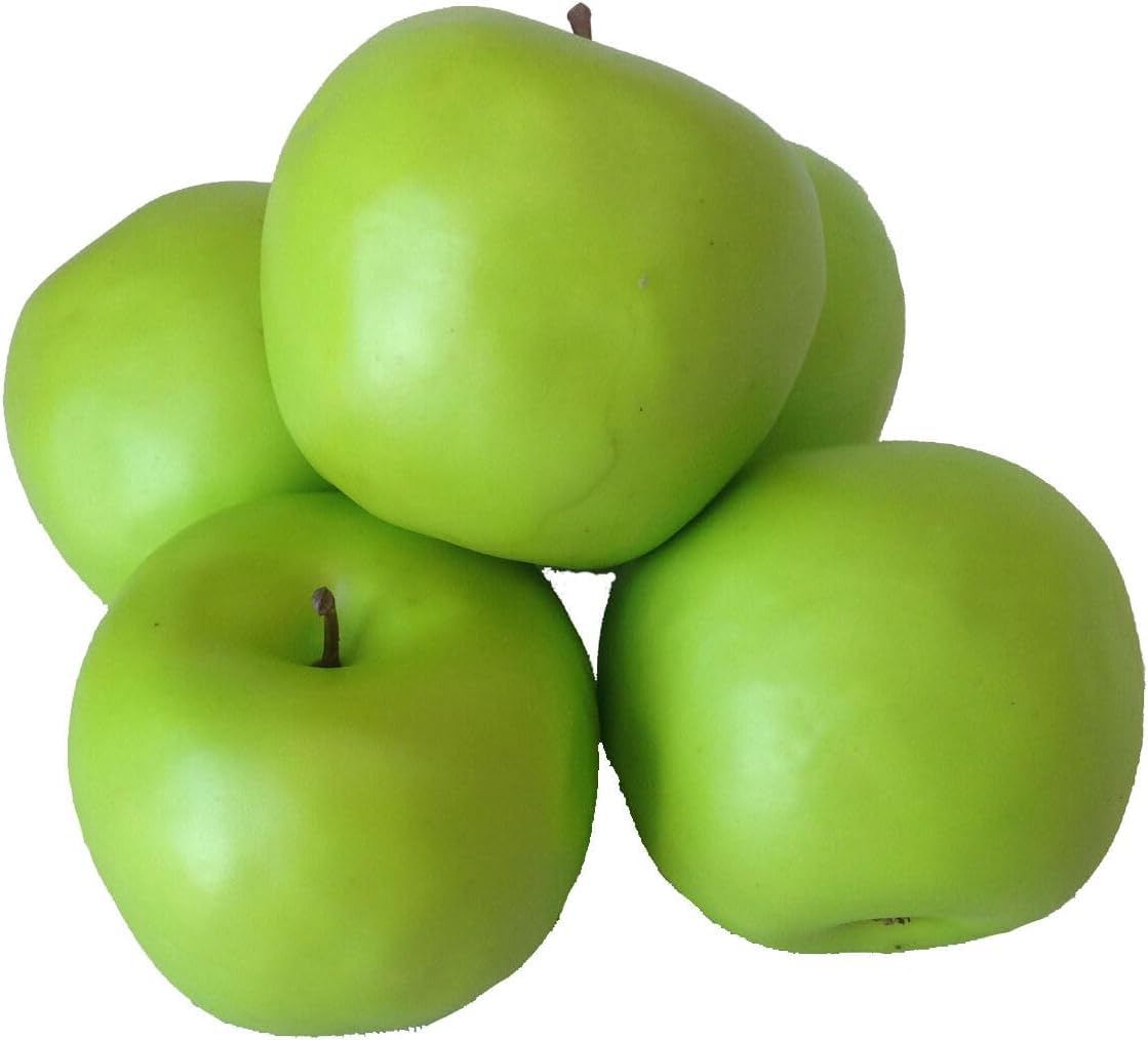 Artificial Decorative Apple - Lifelike Plastic Fruit, Plastic Fruit, Artificial Fruit for Decoration, Shop Window, Household, Kitchen, Party, Hotel (Apple - Green, 5 Pieces (20-40 grams/piece))