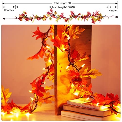 Thanksgiving Decorations Lighted Fall Garland, 35 Orange Bulbs Plug In Maple Leaves String Lights With Pumpkins, Connectable Fall Decor For Home Indoor Outdoor Halloween, Thanksgiving Decorations #TOP6