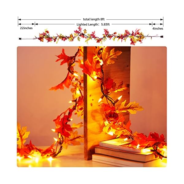 Thanksgiving Decorations Lighted Fall Garland, 35 Orange Bulbs Plug in Maple Leaves String Lights with Pumpkins, Connectable Fall Decor for Home Indoor Outdoor Halloween, Thanksgiving Decorations - Image 8