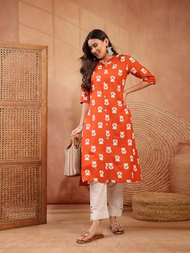 Image of Stylum Women's Pink Floral Printed Rayon A-Line Kurta