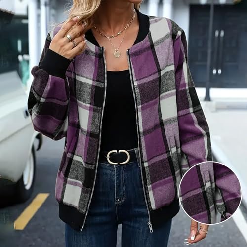 Plaid Bomber Jackets for Women Full Zip Up Womens Fashion 2025 Trendy Fall Coats Flannel Shackets2