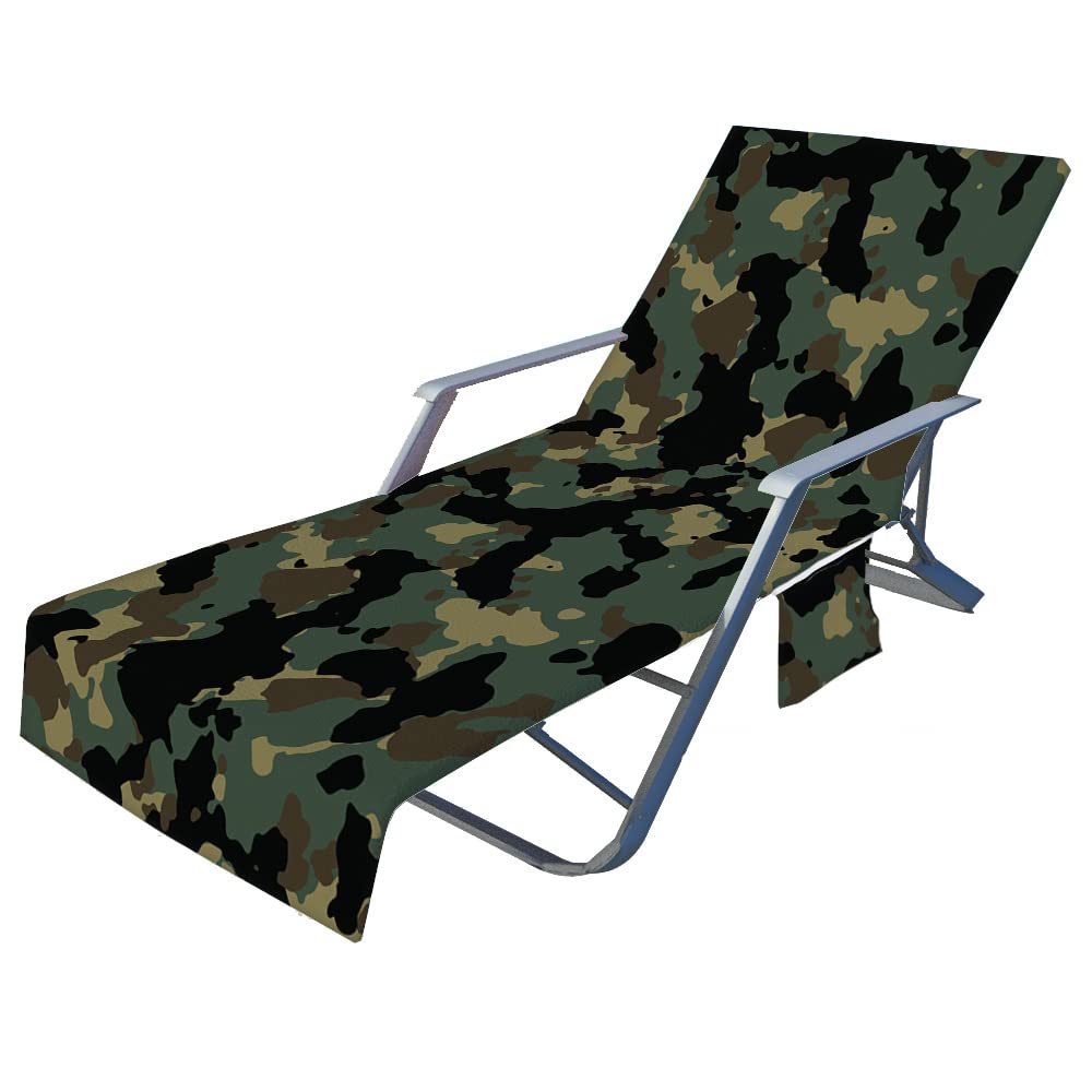 Highdi Camouflage 4 Sun Lounger Towels With Pockets, Camouflage Beach Sunbed Towels, Beach Chair Cover Towel, Chaise Lounge Towel Cover, Lounger Mate Beach Towel For Garden Pool (,75X210cm)