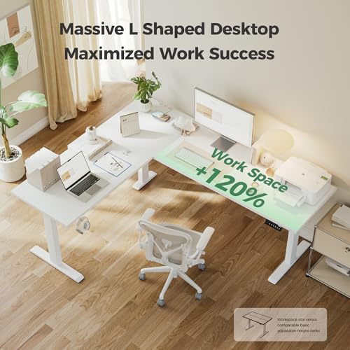 Image of Agilestic 75 Inch L Shaped Standing Desk Adjustable Height, Corner Standing Desk, Sit Stand Up Computer Table, Splice Board, White
