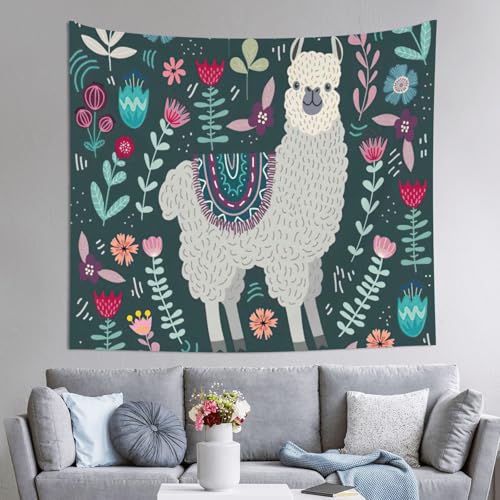 Tapiz grande JEJEA con flores y alpaca: llena tu rincón favorito de alegría y calidez