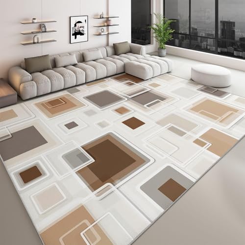Tapis moderne abstrait cube géométrique marron 90x160 cm pour salon et chambre - 3