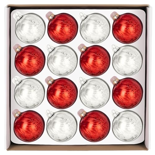 Hengsong 16er Weihnachtskugeln Rot Weiß Glas...