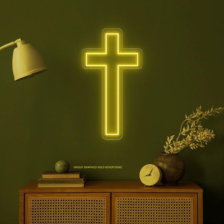 LED Neon Jesus Cross Wall Light 12x9 Inch 12W Adapter Included - Elegant Christian Wall Decor for Home Ambiance-image-27