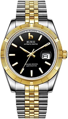 BUREI Men's Classic Luxury Watch Stainless Steel Waterproof Machine Watch Fashion Double Watch Date Sapphire Crystal