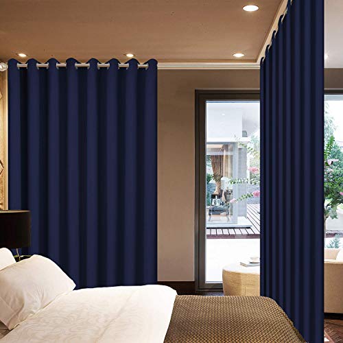 Yakamok Room Darkening Extra Wide Blackout Curtains for Living Room, Sliding Glass Door Home Blackout Curtains for Villa/Hall(Navy Blue, 100 inches x 84 inches)