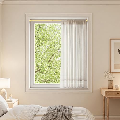 Image of Tension Rods for Windows 28 to 48 Inch 2Pack Spring Curtain Rods No Drilling Gold Tension Rod Adjustable Curtain Rods Expandable Pressure Spring Tension Rod for Closet