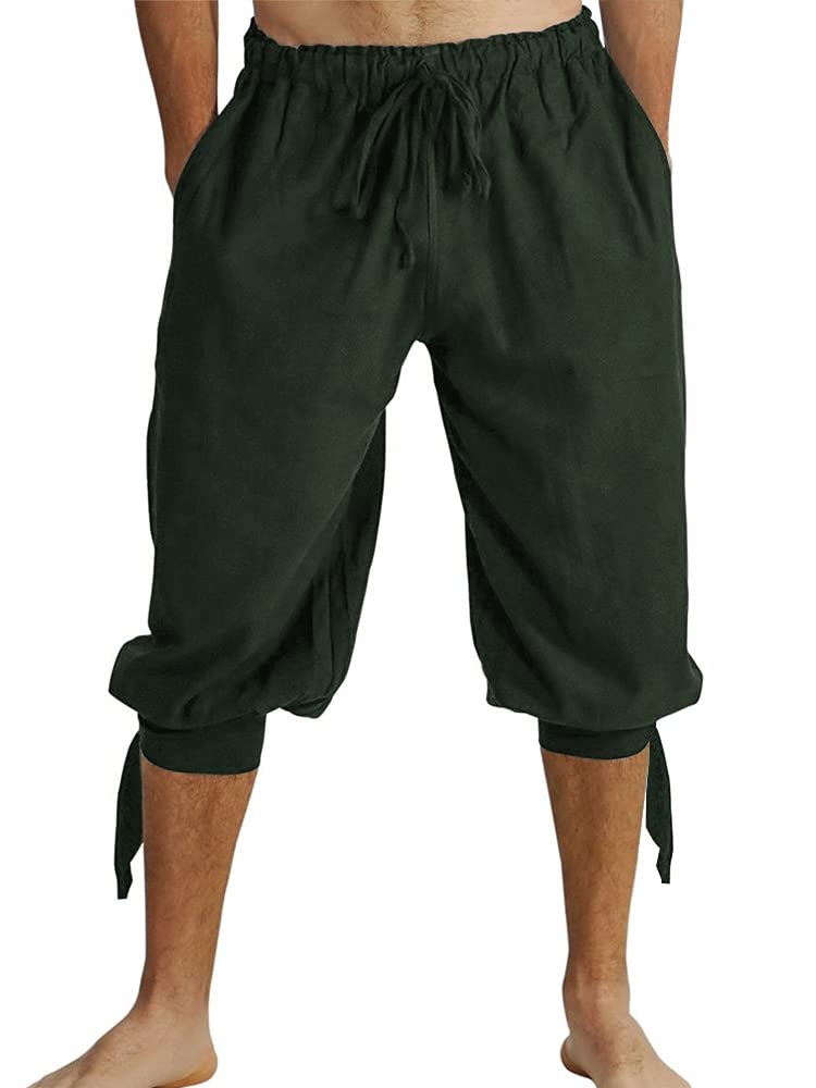 Runcati Kurze Hosen Herren Pluderhose mit Schnürung Wikinger Sommerhose Pirat Mittelalter Kostüm Freizeit Strand Shorts