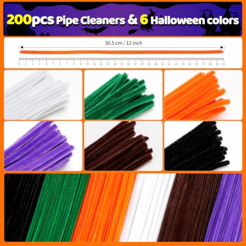 Image of Iooleem 200pcs Halloween Pipe Cleaners, Chenille Stems, Pipe Cleaners for Crafts, Pipe Cleaner Crafts, Art and Craft Supplies.
