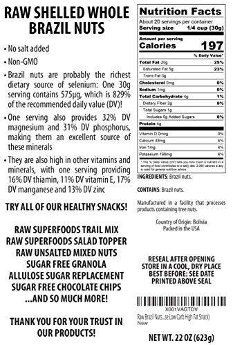 Raw Brazil Nuts 22 oz (Whole, Unsalted, No Shell, All Natural, Non-GMO, In Resealable Bag, Nutrient Dense Low Carb High Fat Snack) - 1 Pack - Thumbnail 3