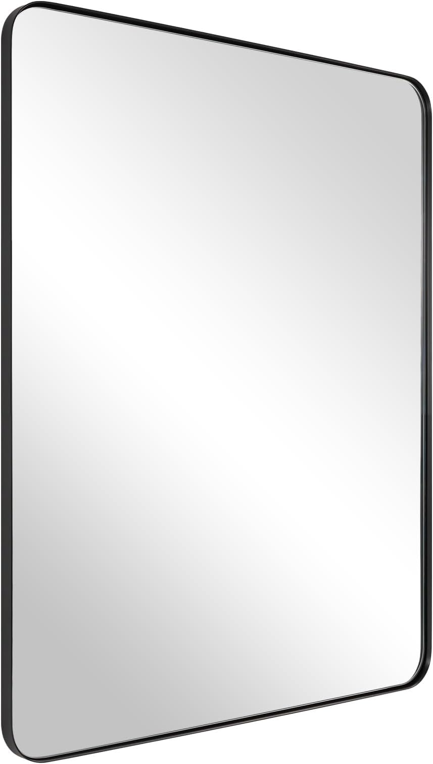 - Wall Mirror for Bathroom, 24x36 Inch Black Bathroom Mirror, Stainless Steel Metal Frame with Rounded Corner, Rectangle Glass Panel Wall Mounted Mirror Decorative for Bathroom