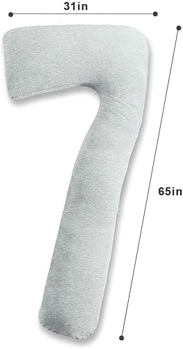 Miniatura 7 de AngQi Almohada de embarazo corporal con funda de jersey, almohada de cuerpo completo en forma de L para mujeres embarazadas y dormir de lado, gris