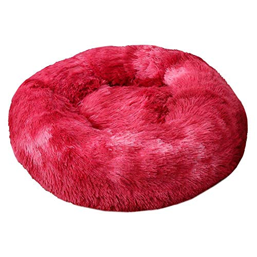 Lit Pour Animaux Pour Chats Et Chiens,Super Doux Lit Pour Animaux De Compagnie Hiver Chaud Lit De Couchage Pour Chiens Chenil Chien Rond Chat Long En Peluche Chiot Coussin Tapis Portable-Rainbow_Red Cover