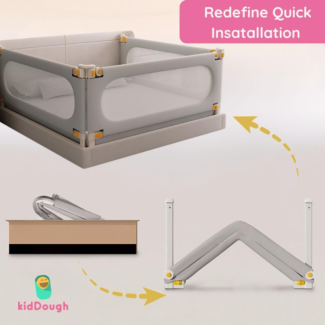 KidDough Bed Rail for Baby Safety, No Assembly Required, Easy Installation, Adjustable Height, Baby Safety Products, 6ft, Grey - Image 3 thumbnail