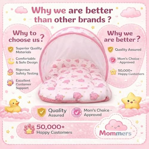 Image of Mommers Baby Mosquito Net for Bed | Foldable Portable Infant Mosquito Net with Breathable Mesh & Zipper | Protection from Mosquitoes & Insects 0 to 6 Months