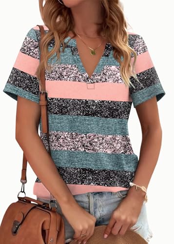 Image of WEESO Womens Tops Summer Short Sleeve V Neck Blouses Business Casual Loose Fit Tshirts Trendy Fashion Outfits