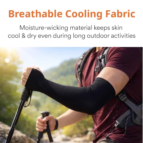 Image of FOVERA UV Sun Protection Arm Sleeves with Thumb Loop for Men & Women - UPF 50+ Cooling Hand Cover for Biking, Cricket, Driving & Cycling - Tan Protection Guard