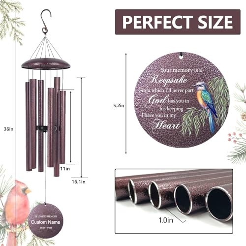 Image of Personalized 30 /36 /45 inch Deep Tone Wind Chimes Memorial for Loss of Loved One, Mom, Dad, Sympathy Gifts for Loss Lover Remembrance Bereavement Funeral