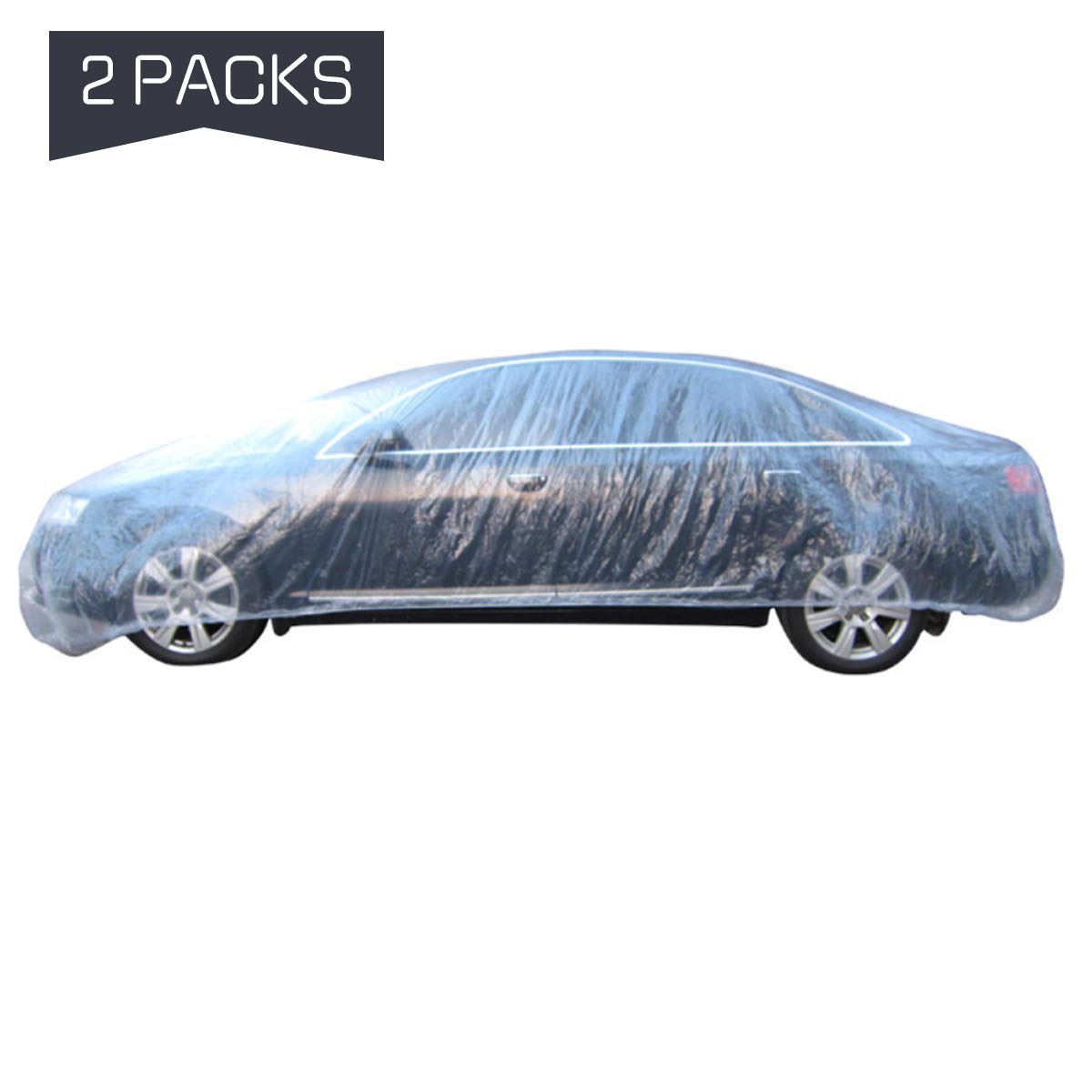 PAMASE2 Set of Thicken PE Plastic Car Cover- 12.5' x 21.6' Disposable Car Cover with Elastic Band Clear Waterproof Dustproof Car Protective Cover for All Brands of Sedan Cars