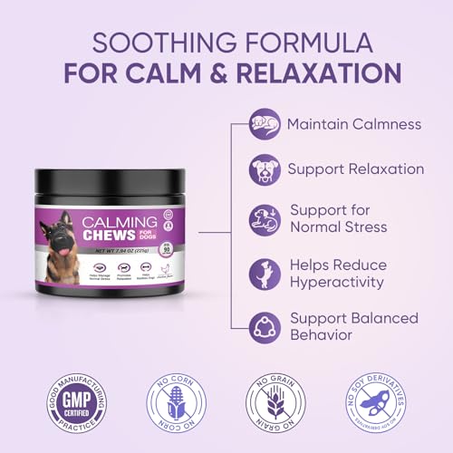 Image of Calming Chews for Dogs 90pc Dog Calming Treat and Bites with Melatonin - Anxiety and Stress Relief Treats for Dogs Puppy Sleep Aid Calm Dog with Noise,Thunder, Barking, Separation,Chewing
